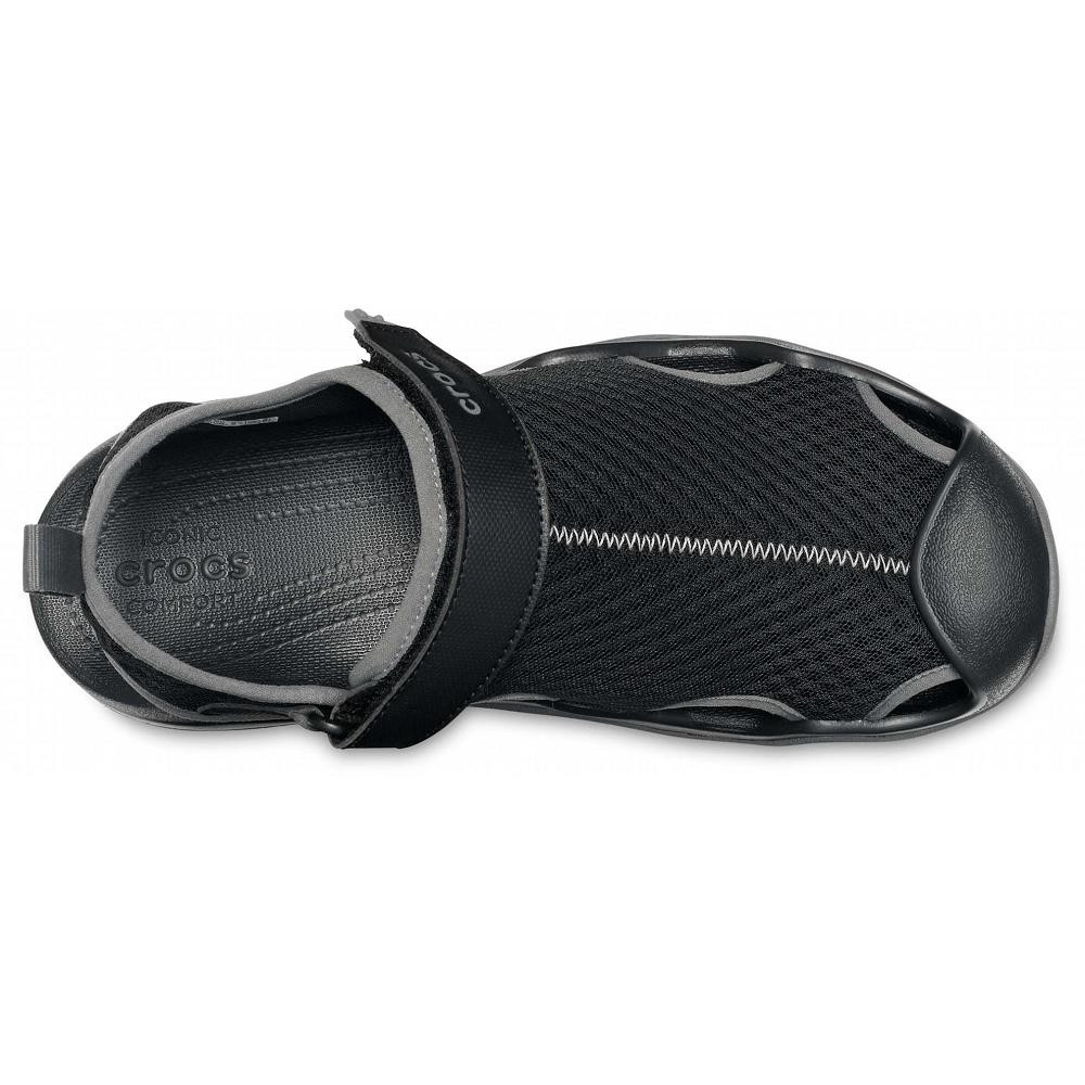 Black Men's Crocs Swiftwater™ Mesh Deck Sandal Shoes | NZ 0655TCEV